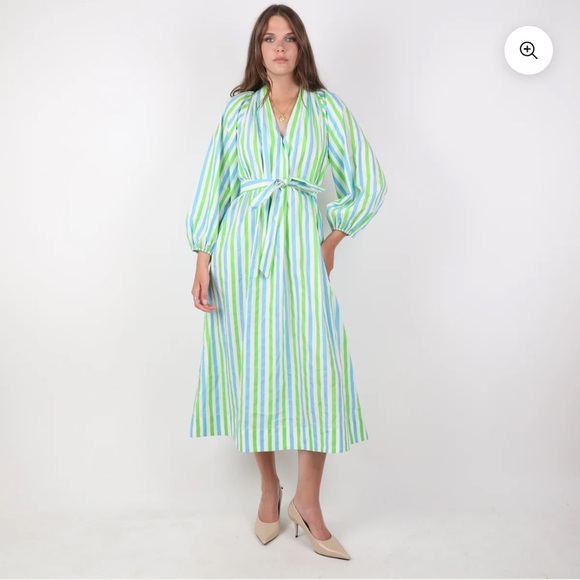 RHODE Rio Dress Eden Stripe Green Blue Striped Maxi Dress Cotton Small RHODE Rio Dress Eden Stripe Green Blue Striped Maxi Dress Cotton Small